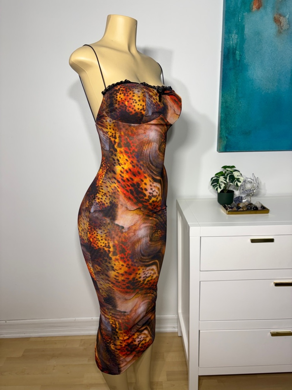 * Sleeveless Midi Bodycon Dress in Multi-Color Animal Print